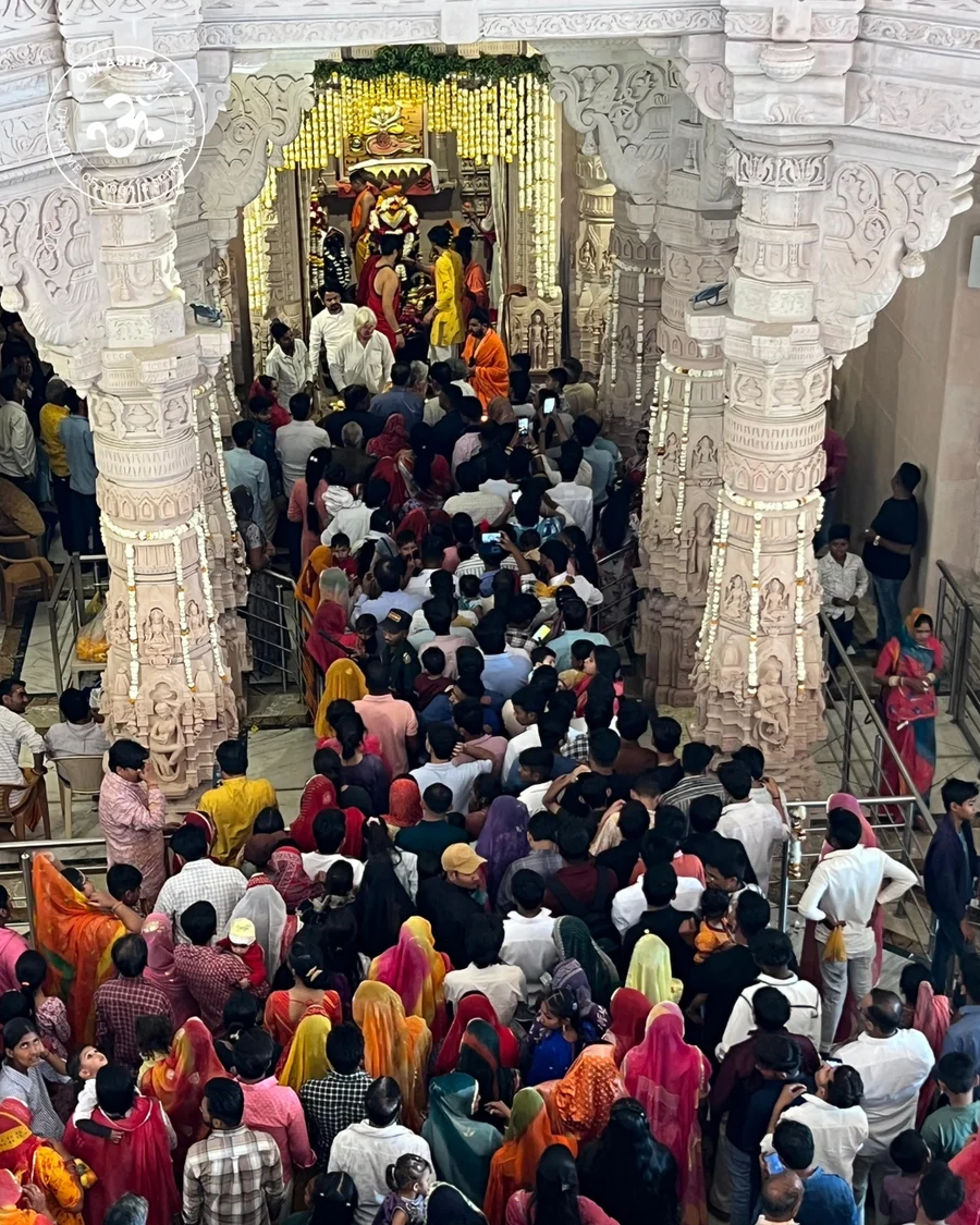 Devotees waiting for Darshan of the Shiva Lingam inside the OM-shaped Shiva Temple in Rajasthan.